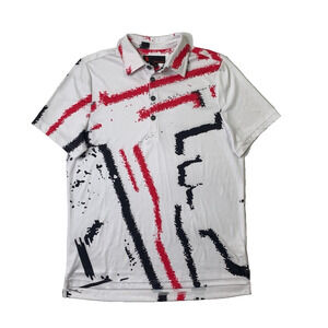 Jamie Sadock Polo Shirt Mens Small White Abstract Motif Short Sleeve Performance